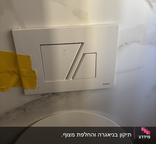 לחצן הדחה בשירותים עם קיר שיש